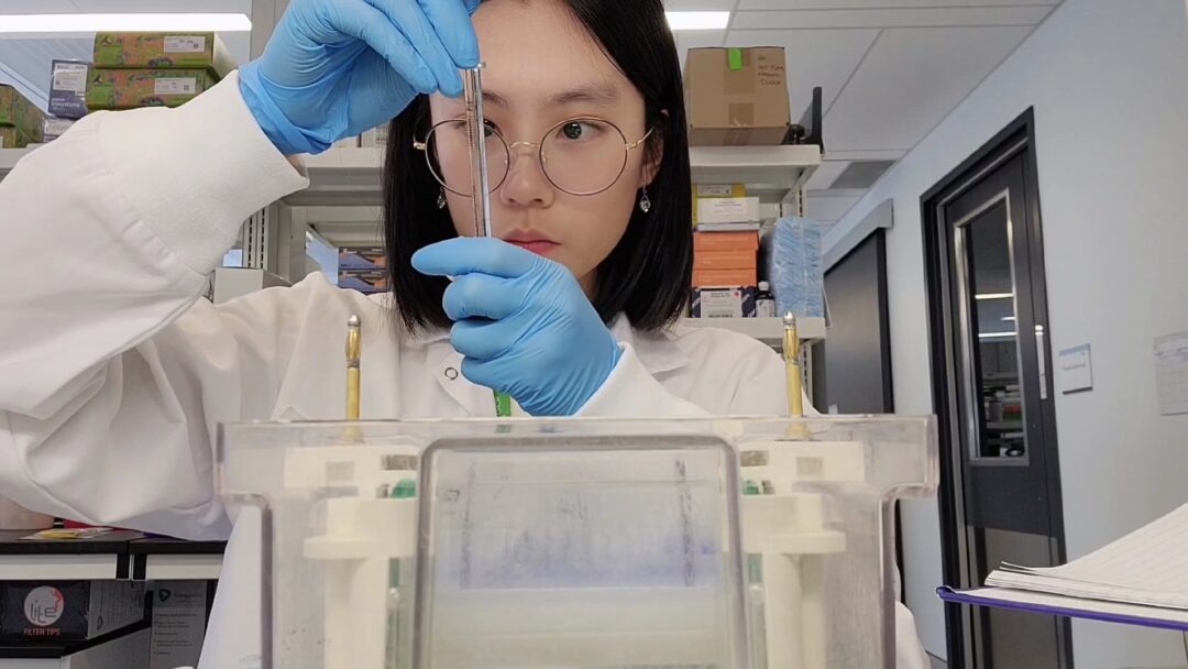 A photo of a student in a lab.