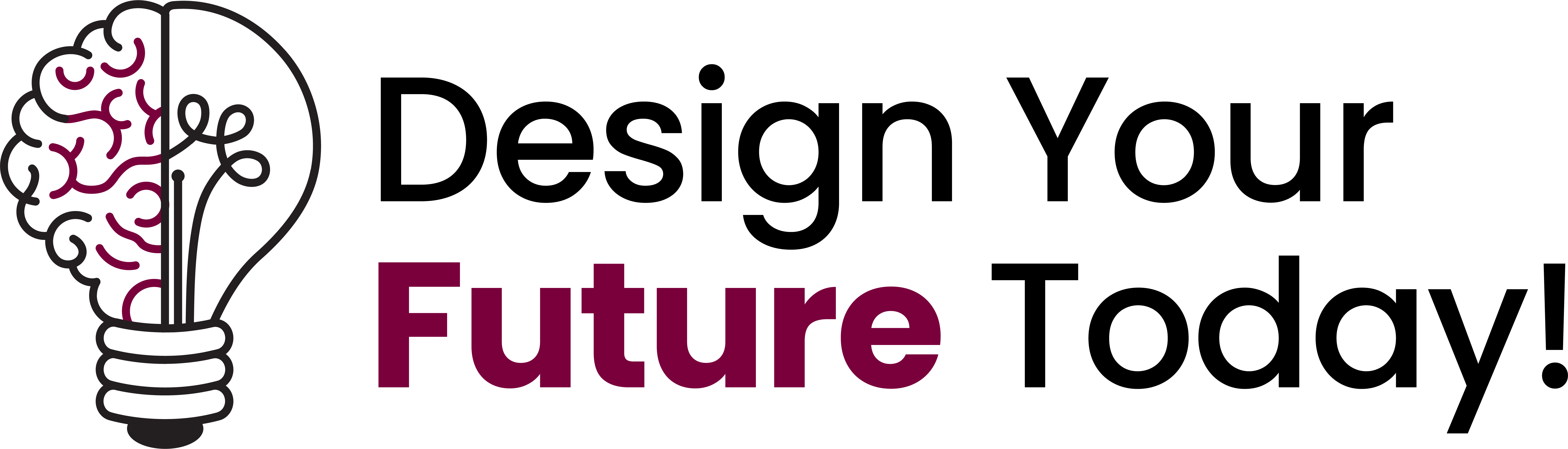 Logo with light bulb and text that says, "Design Your Future Today" 